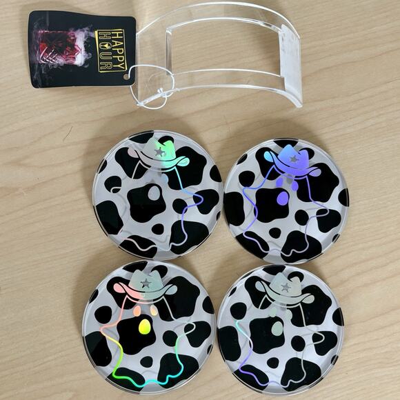 HEY BOO Cow Print Holographic GHOST COWBOY Iridescent Coasters Halloween TEXAS - Picture 16 of 16